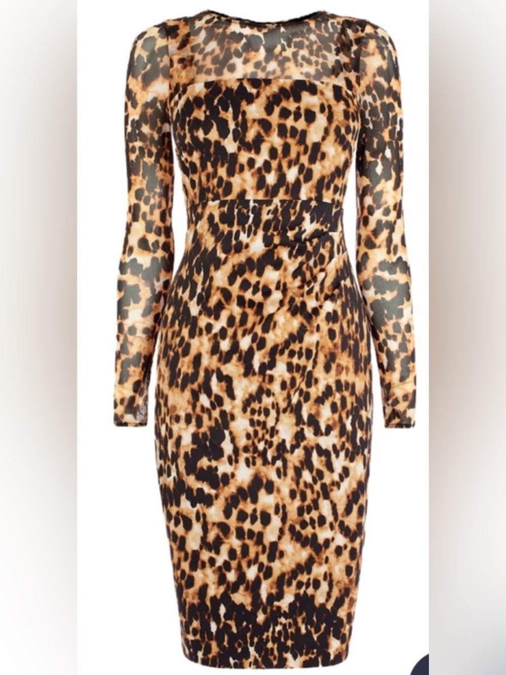 Karen Millen Leopard-Print Long Sleeve Dress in Brown and Black